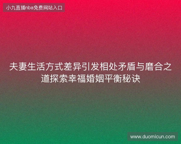 夫妻生活方式差异引发相处矛盾与磨合之道探索幸福婚姻平衡秘诀